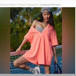 FREE PEOPLE Hot Shot Tee Romper  Hibiscus Tulip Pink Sm